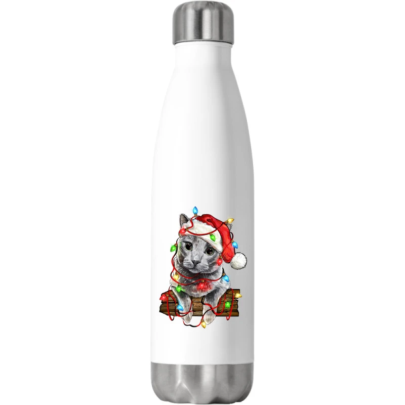 Christmas Russian Blue Cat Stainless Steel Water Bottle 3 Christmas Russian Blue Cat Stainless Steel Water Bottle