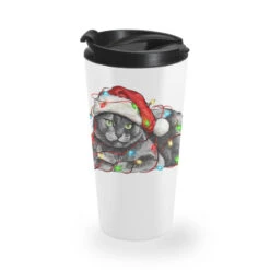 Christmas Russian Blue Cat Travel Mug