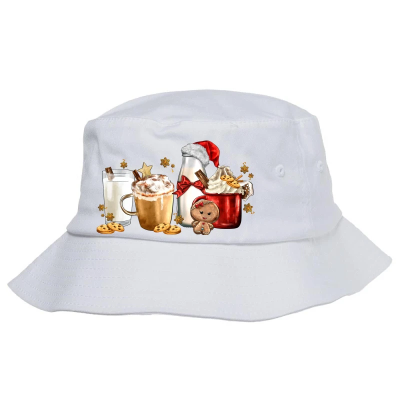 Christmas Milk And Cookie Latte Coffee Cups Bucket Hat 3 Christmas Milk And Cookie Latte Coffee Cups Bucket Hat