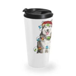 Husky Christmas Lights Travel Mug