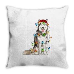 Husky Christmas Lights Throw Pillow