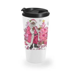 Pink Merry Christmas Black Santa Travel Mug
