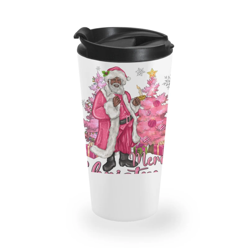 Pink Merry Christmas Black Santa Travel Mug 3 Pink Merry Christmas Black Santa Travel Mug
