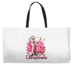 Pink Merry Christmas Black Santa Weekender Totes