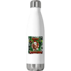 Western Merry Christmas Longhorn Cow Stainless Steel Water Bottle