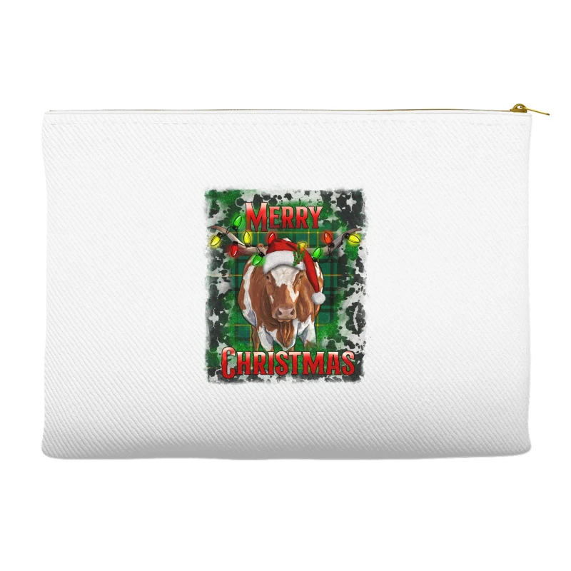Western Merry Christmas Longhorn Cow Accessory Pouches 3 Western Merry Christmas Longhorn Cow Accessory Pouches