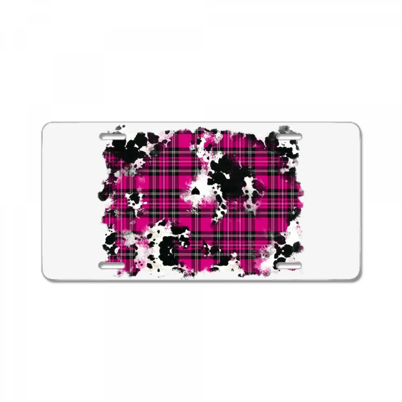 Pink Christmas Plaid Cowhide Pattern Background License Plate 3 Pink Christmas Plaid Cowhide Pattern Background License Plate