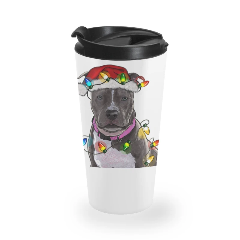 Pitbull With Christmas Lights Travel Mug 3 Pitbull With Christmas Lights Travel Mug