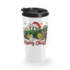Christmas Green Tractor With Santa And Snowman Travel Mug