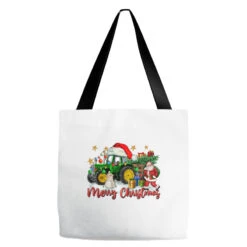 Christmas Green Tractor With Santa And Snowman Tote Bags