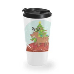 Snow Globe Reindeer Christmas Tree Believe Rudolph Travel Mug