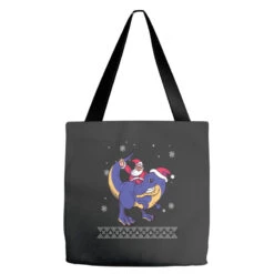 Santa Riding Dinosaur Ugly Christmas Xmas Matching Tote Bags