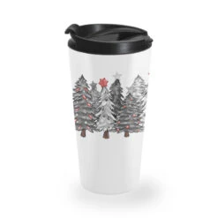 Black And White Christmas Trees With Lights Travel Mug