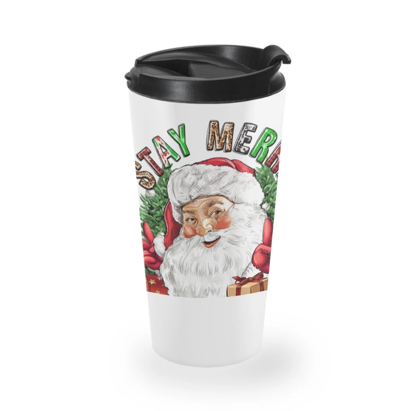 Stay Merry And Bright Christmas With Santa Travel Mug 4 Stay Merry And Bright Christmas With Santa Travel Mug - Image 2