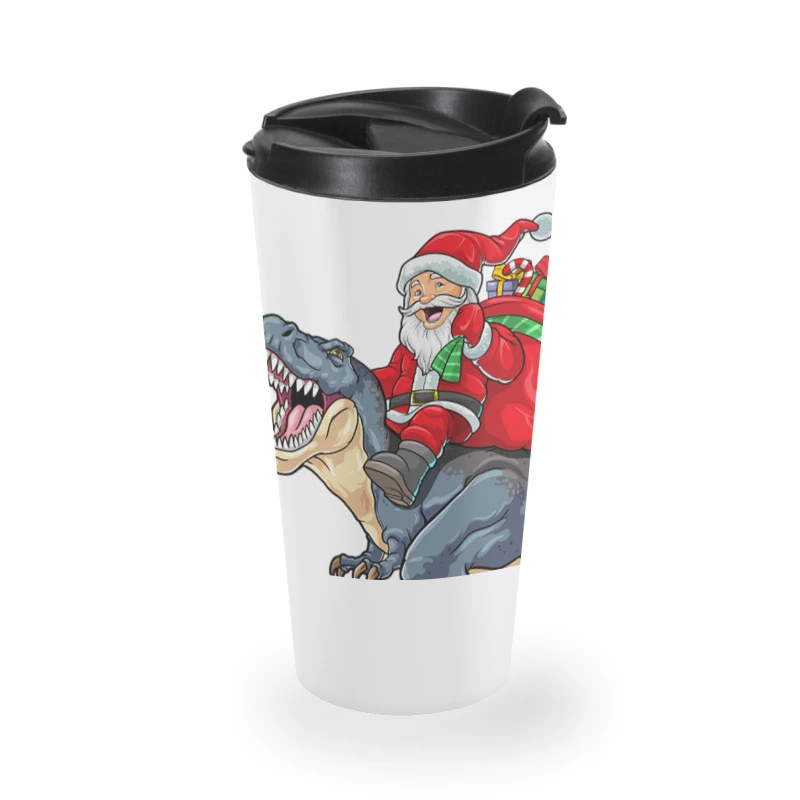 Christmas Dinosaur Santa Riding T Rex Merry Xmas B Travel Mug 4 Christmas Dinosaur Santa Riding T Rex Merry Xmas B Travel Mug - Image 2