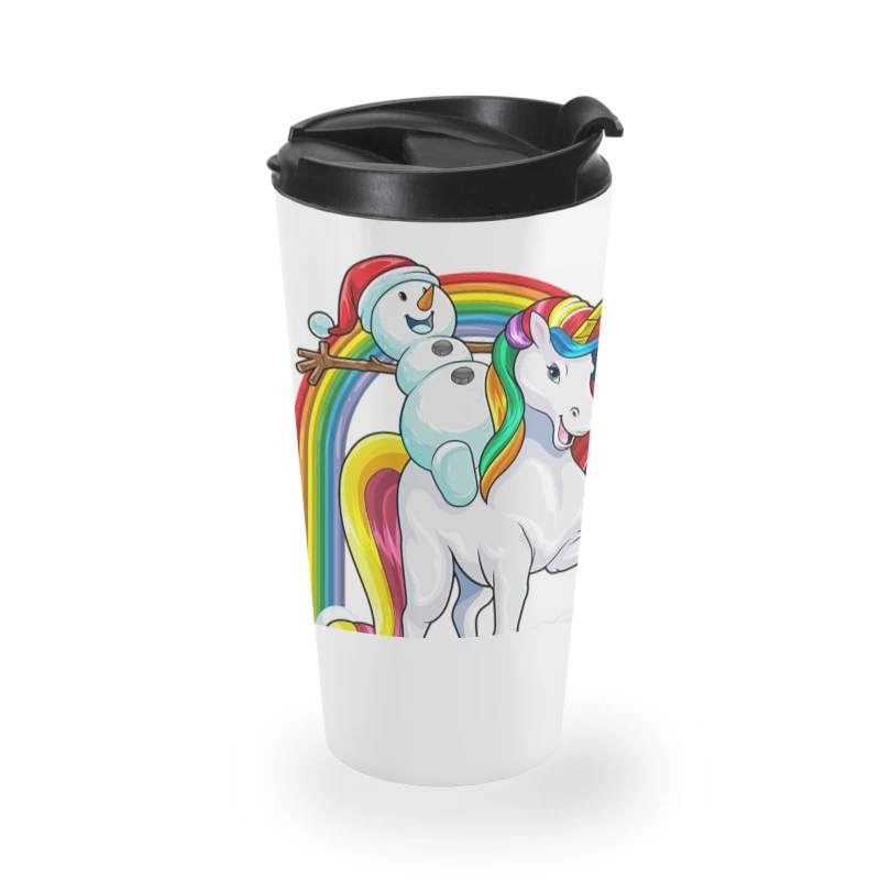 Christmas Snowman Riding Unicorn Xmas Magical Rain Travel Mug 4 Christmas Snowman Riding Unicorn Xmas Magical Rain Travel Mug - Image 2