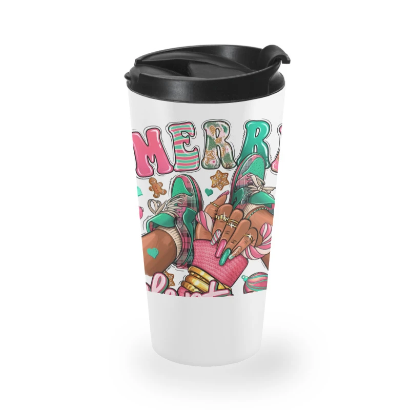 Pink Merry Christmas Black Girl Sneakers Travel Mug 4 Pink Merry Christmas Black Girl Sneakers Travel Mug - Image 2