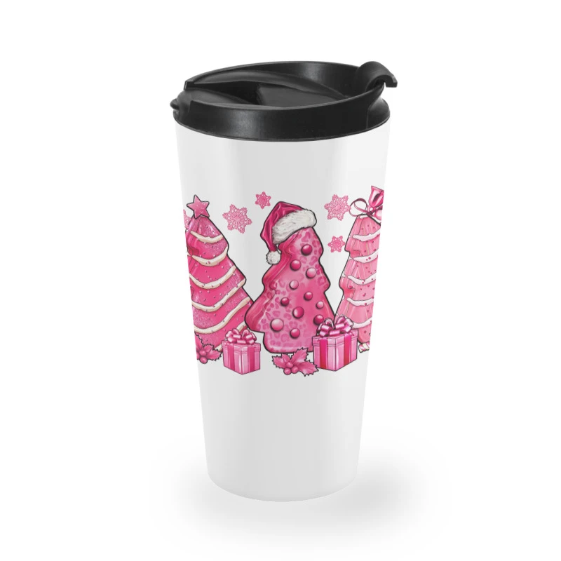 Pink Christmas Tree Cakes Travel Mug 4 Pink Christmas Tree Cakes Travel Mug - Image 2