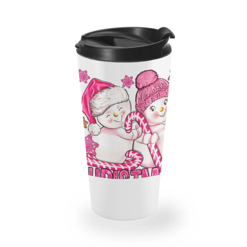 Pink Christmas Crew Snowman Travel Mug 4 Pink Christmas Crew Snowman Travel Mug - Image 2