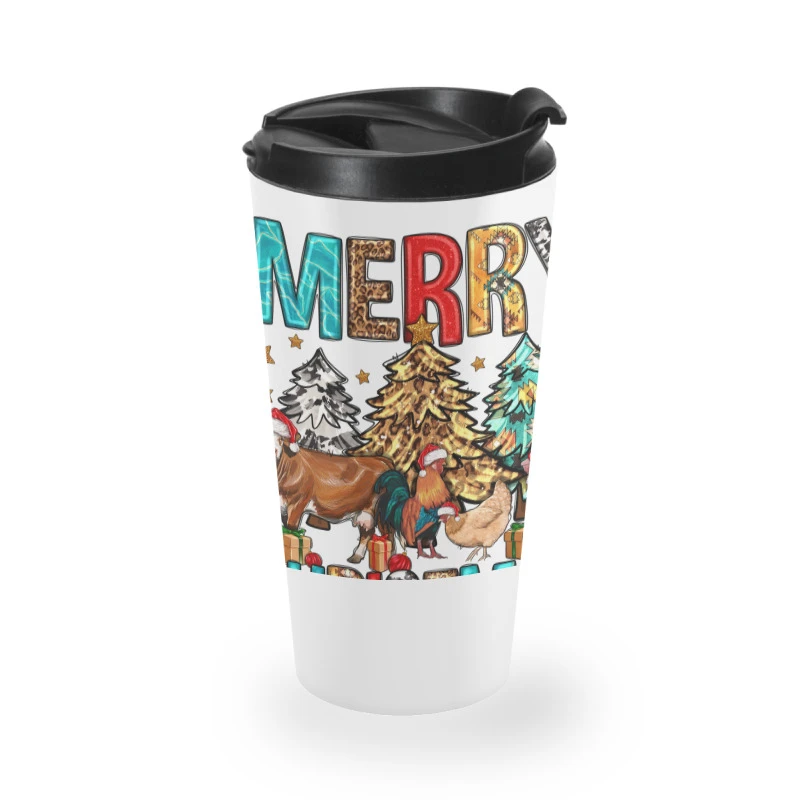 Merry Christmas Trees Farm Animals Travel Mug 4 Merry Christmas Trees Farm Animals Travel Mug - Image 2