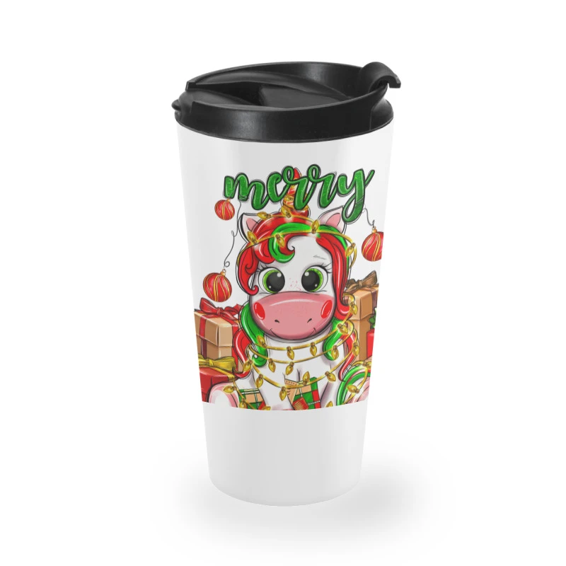 Merry Christmas Unicorn Travel Mug 4 Merry Christmas Unicorn Travel Mug - Image 2