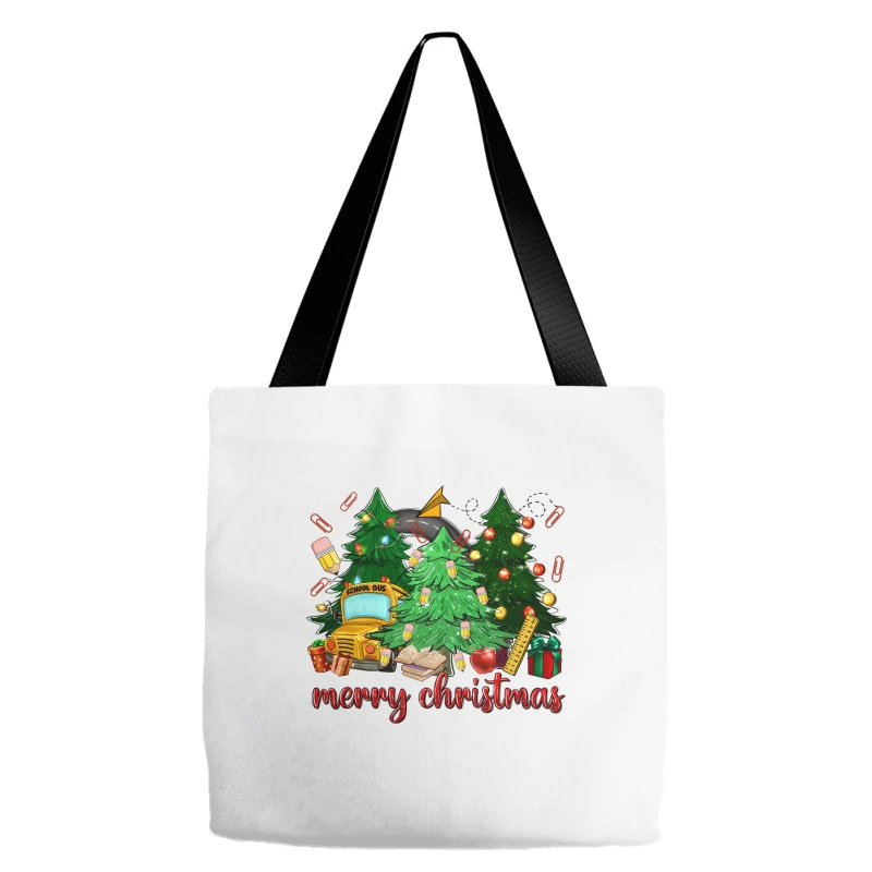 Merry Christmas School Bus Christmas Trees Tote Bags 4 Merry Christmas School Bus Christmas Trees Tote Bags - Image 2