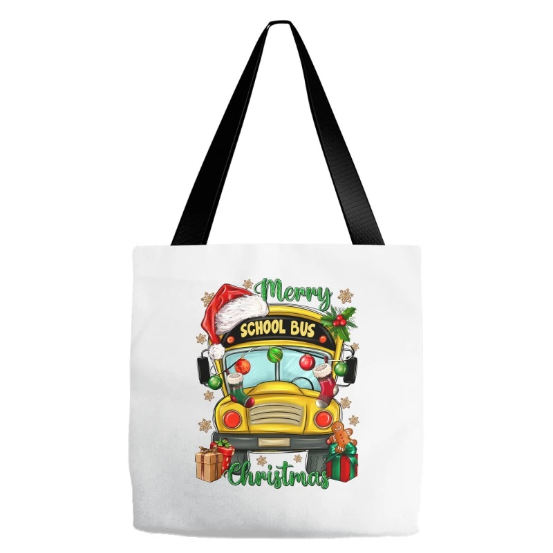 Merry Christmas School Bus And Gift Boxes Tote Bags 4 Merry Christmas School Bus And Gift Boxes Tote Bags - Image 2