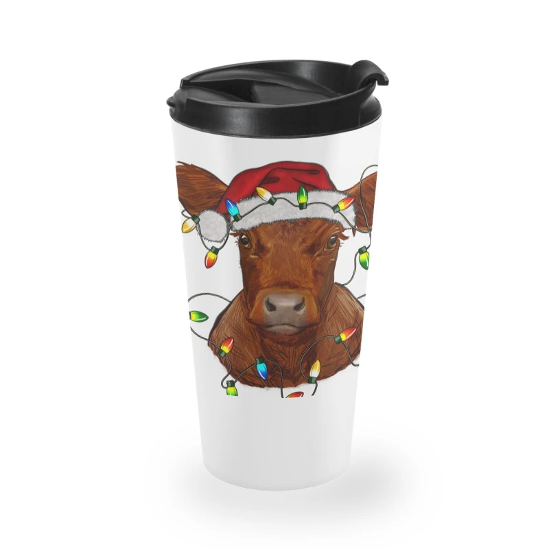 Christmas Baby Red Angus Calf With Lights Travel Mug 4 Christmas Baby Red Angus Calf With Lights Travel Mug - Image 2