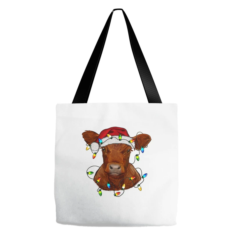 Christmas Baby Red Angus Calf With Lights Tote Bags 4 Christmas Baby Red Angus Calf With Lights Tote Bags - Image 2