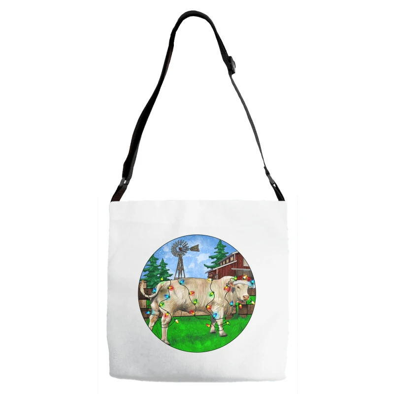 Christmas Charolais Bull And Barnyard Adjustable Strap Totes 4 Christmas Charolais Bull And Barnyard Adjustable Strap Totes - Image 2