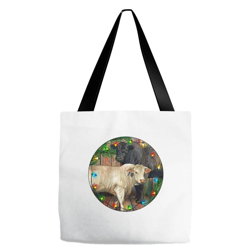 Christmas Charolais Bull And Black Angus Bull Tote Bags 4 Christmas Charolais Bull And Black Angus Bull Tote Bags - Image 2