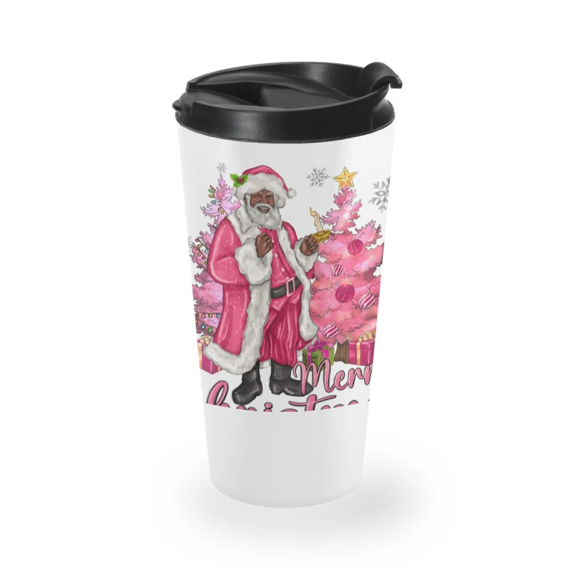 Pink Merry Christmas Black Santa Travel Mug 4 Pink Merry Christmas Black Santa Travel Mug - Image 2