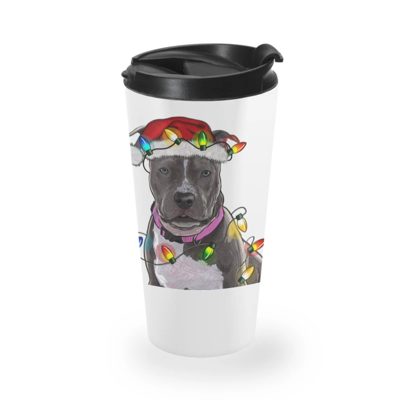 Pitbull With Christmas Lights Travel Mug 4 Pitbull With Christmas Lights Travel Mug - Image 2