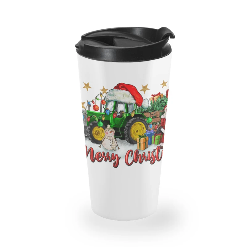 Christmas Green Tractor With Santa And Snowman Travel Mug 4 Christmas Green Tractor With Santa And Snowman Travel Mug - Image 2
