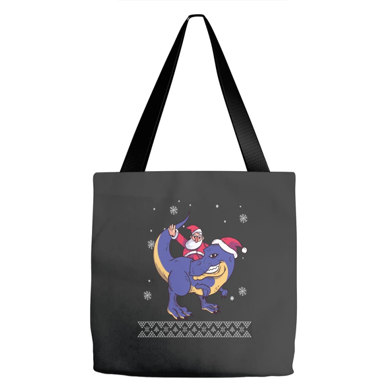 Santa Riding Dinosaur Ugly Christmas Xmas Matching Tote Bags 4 Santa Riding Dinosaur Ugly Christmas Xmas Matching Tote Bags - Image 2